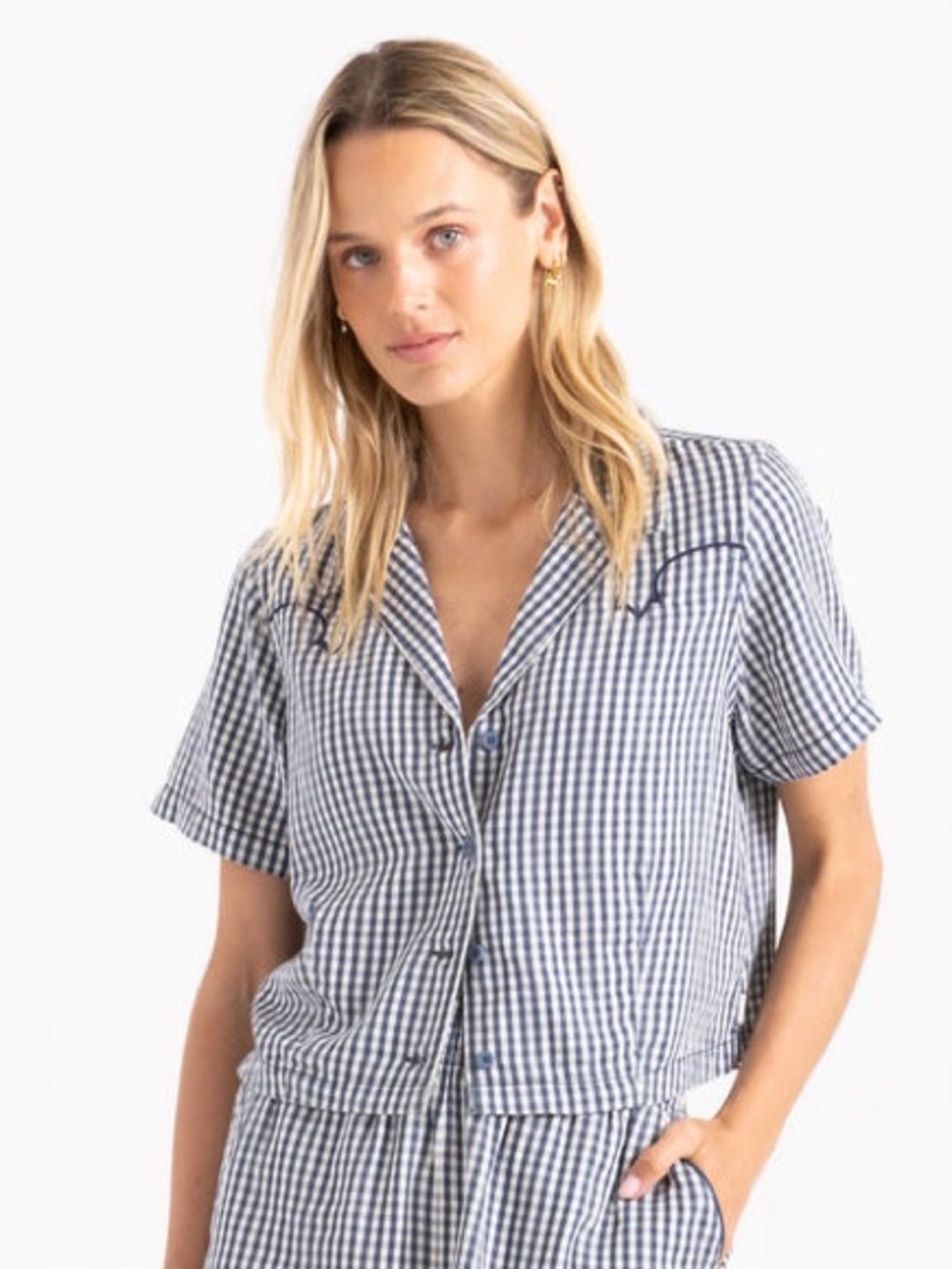 ROARK Indigo Western Camp Short Sleeve Button Up Shirt Size XS